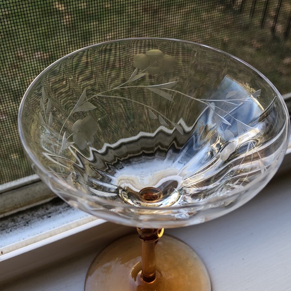 Etched Crystal Champagne Coupe Glass/Dessert Dish - Picture 6 of 9